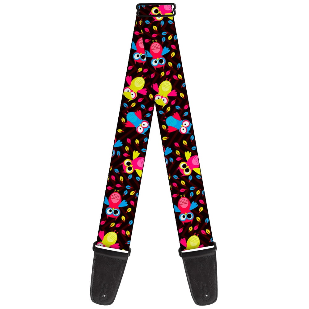 Buckle-Down Guitar Strap, Flying Owls Leaves Black Multi Color, 2 Inches Wide