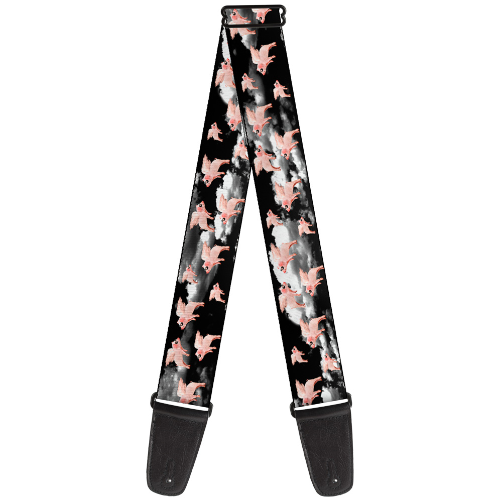 Buckle-Down Guitar Strap, Flying Pigs Black White Pink, 2 Inches Wide