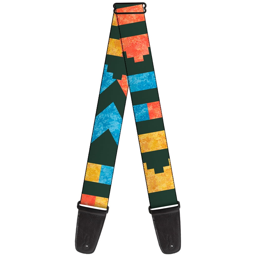 Buckle-Down Guitar Strap, Geometric Charcoal Orange Gold Blue, 2 Inches Wide
