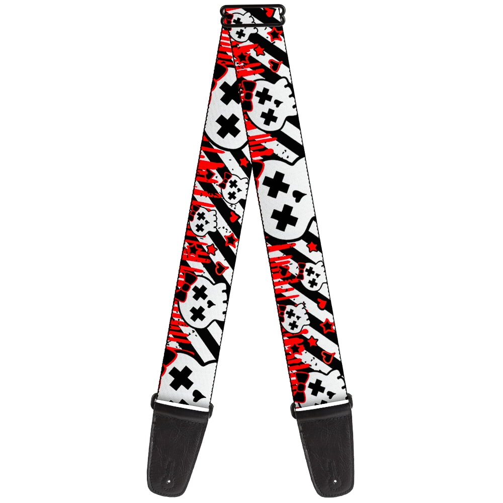 Buckle-Down Guitar Strap, Girlie Skull Black White Red Paint Drips, 2 Inches Wide