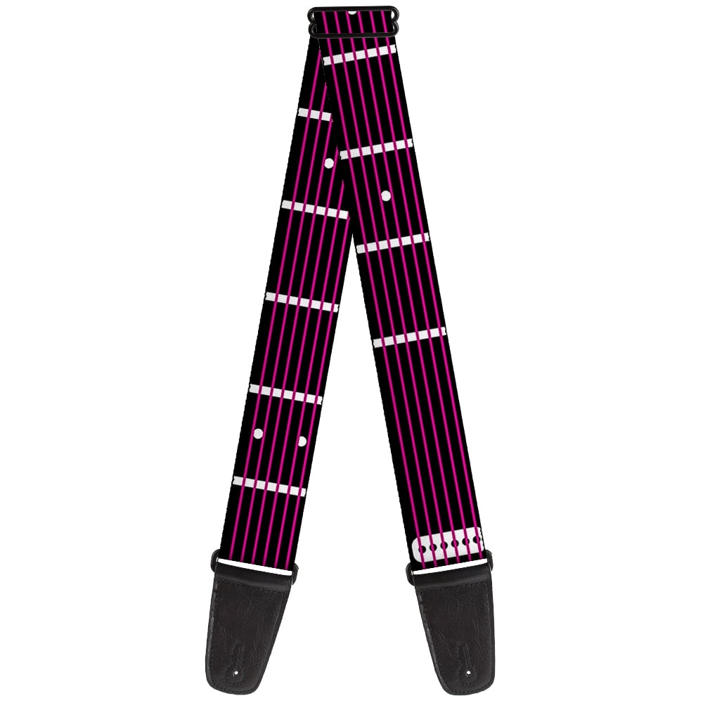 Buckle-Down Guitar Strap, Guitar Neck Black White Pink, 2 Inches Wide