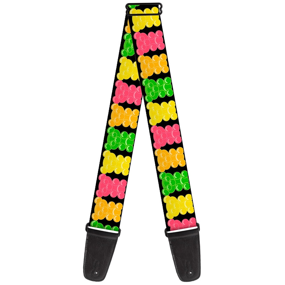 Buckle-Down Guitar Strap, Gummy Bears Cartoon Black Red Yellow Green, 2 Inches Wide