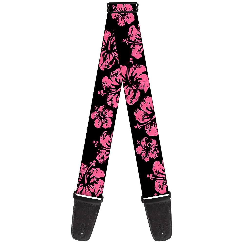 Buckle-Down Guitar Strap, Hibiscus Weathered Black Pink, 2 Inches Wide