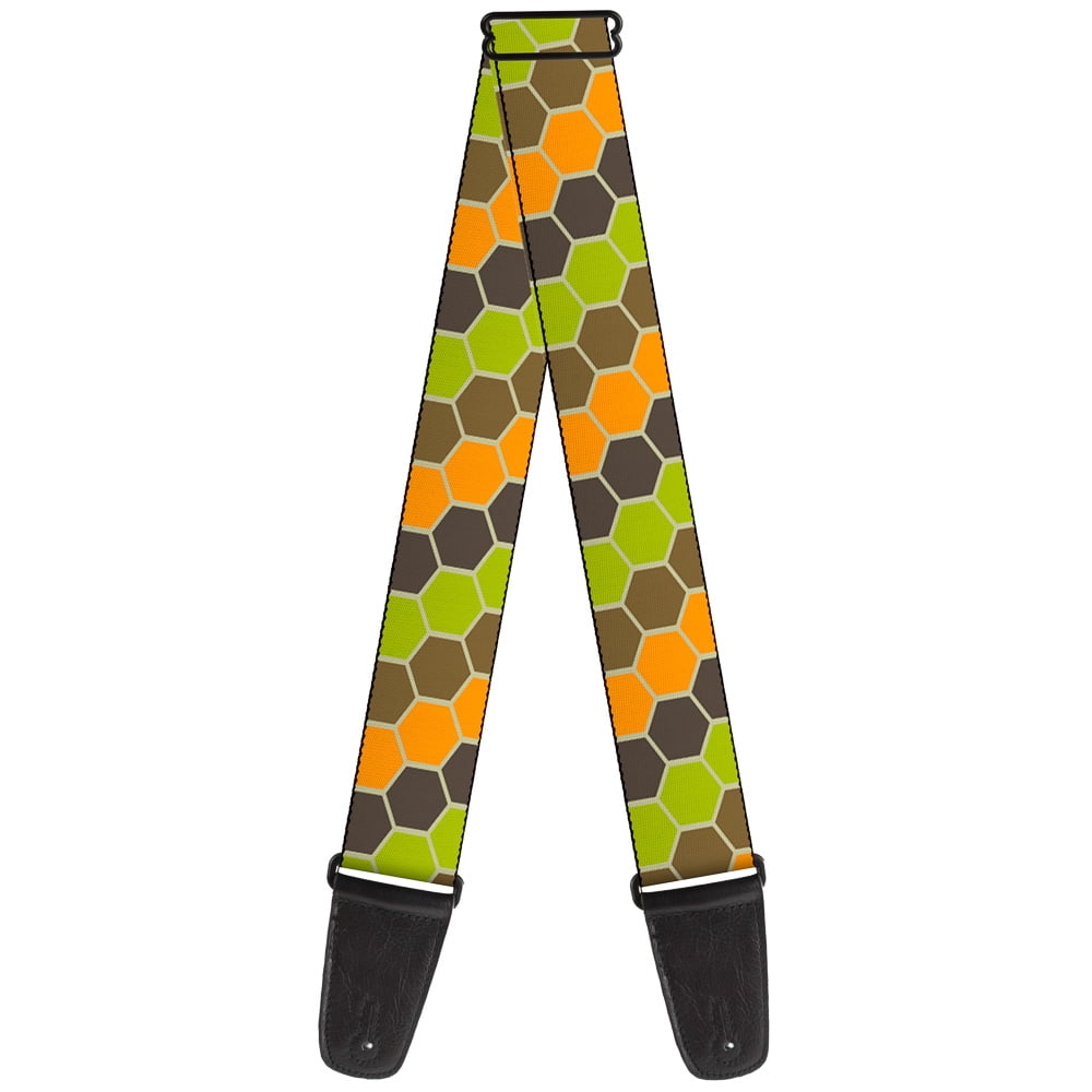 Buckle-Down Guitar Strap, Honeycomb Greens Orange, 2 Inches Wide