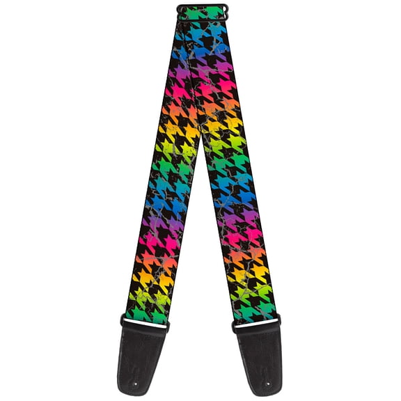 Buckle-Down Guitar Strap, Houndstooth Black Rainbow, 2 Inches Wide