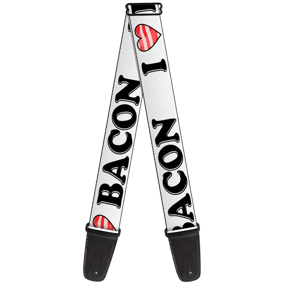 Buckle-Down Guitar Strap, I Heart Bacon White Black Bacon, 2 Inches Wide