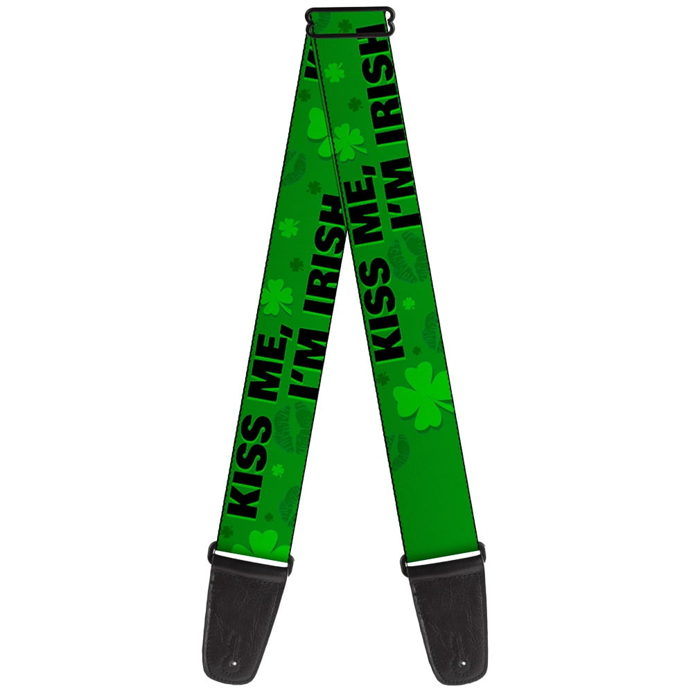 Buckle-Down Guitar Strap, Kiss Me Im Irish Clovers Kisses Greens Black, 2 Inches Wide
