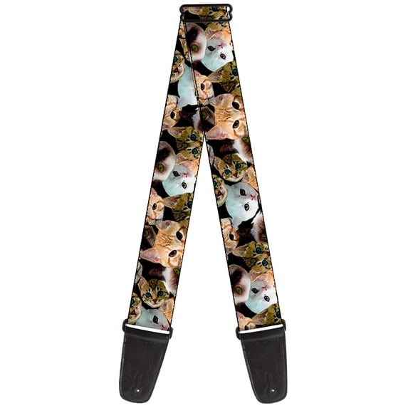 Buckle-Down Guitar Strap, Kitten Faces Scattered Black, 2 Inches Wide