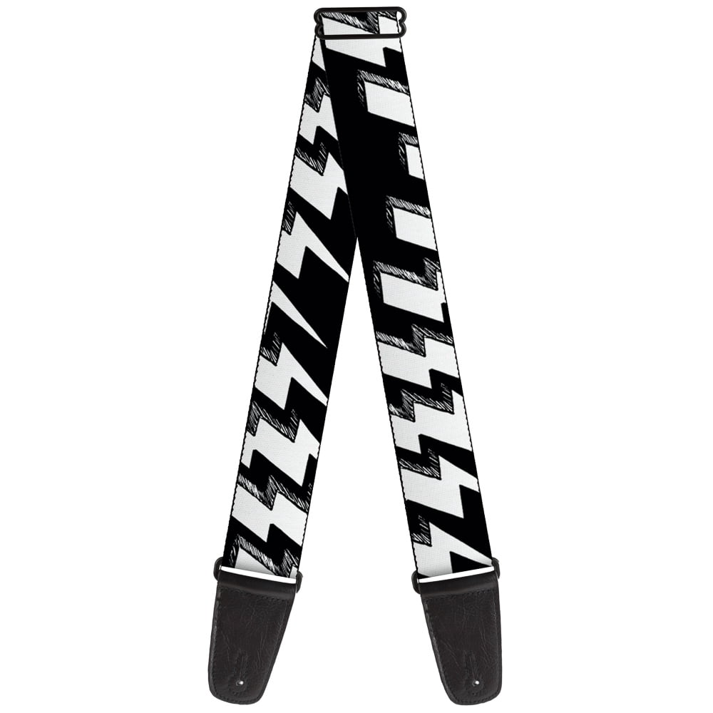 Buckle-Down Guitar Strap, Lightning Bolts Sketch Black White, 2 Inches Wide