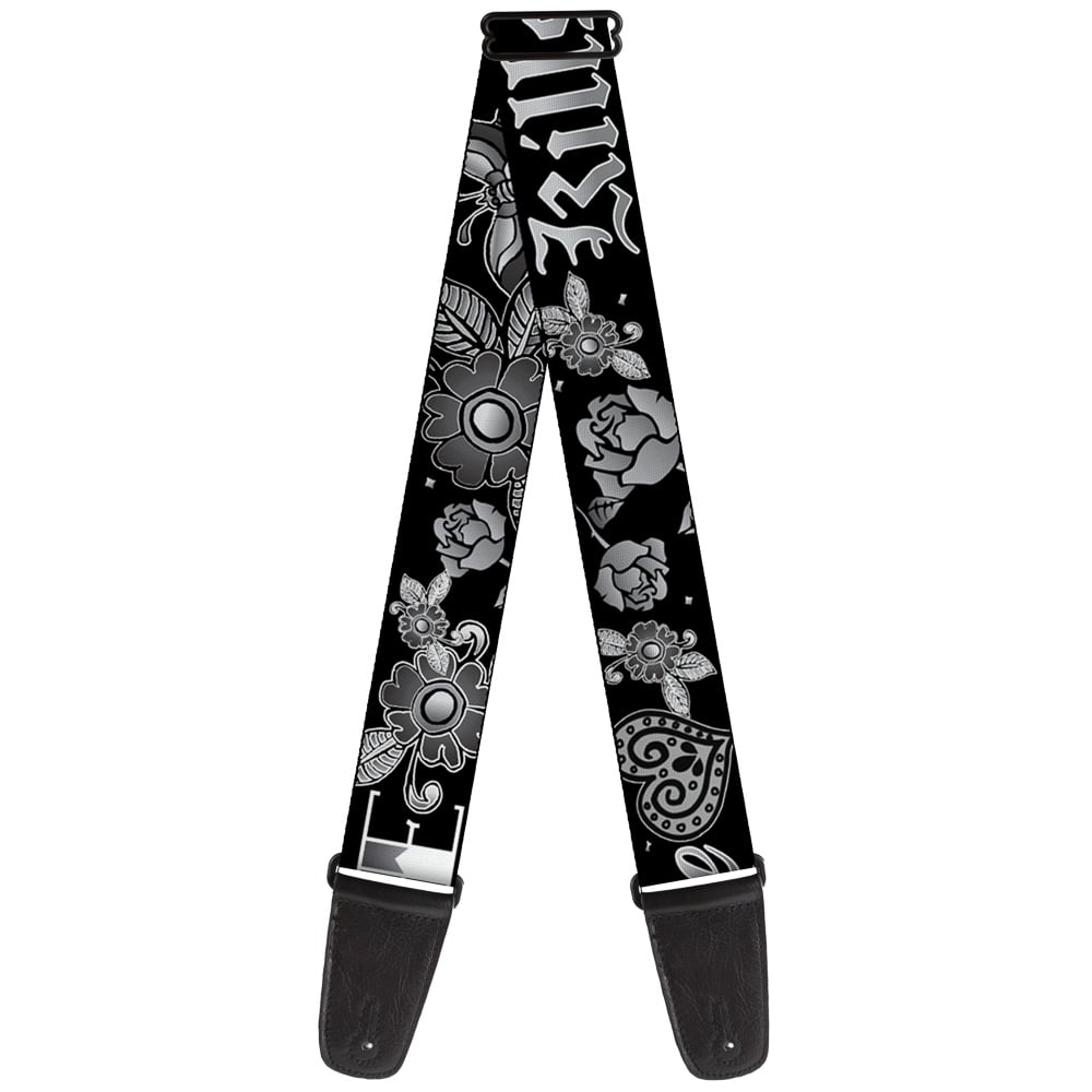 Buckle-Down Guitar Strap, Love Kills Black White, 2 Inches Wide