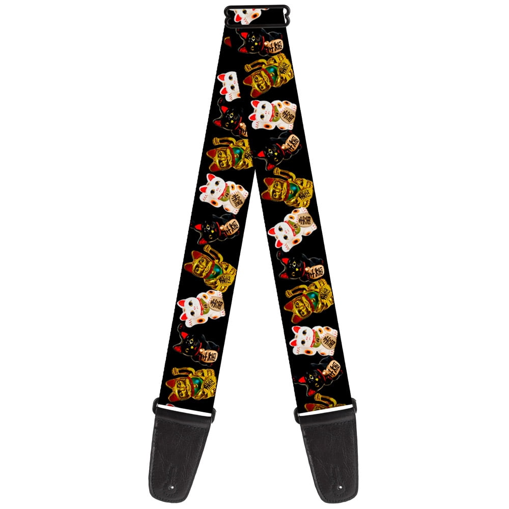 Buckle-Down Guitar Strap, Maneki Neko Lucky Cats Gold Black White, 2 Inches Wide