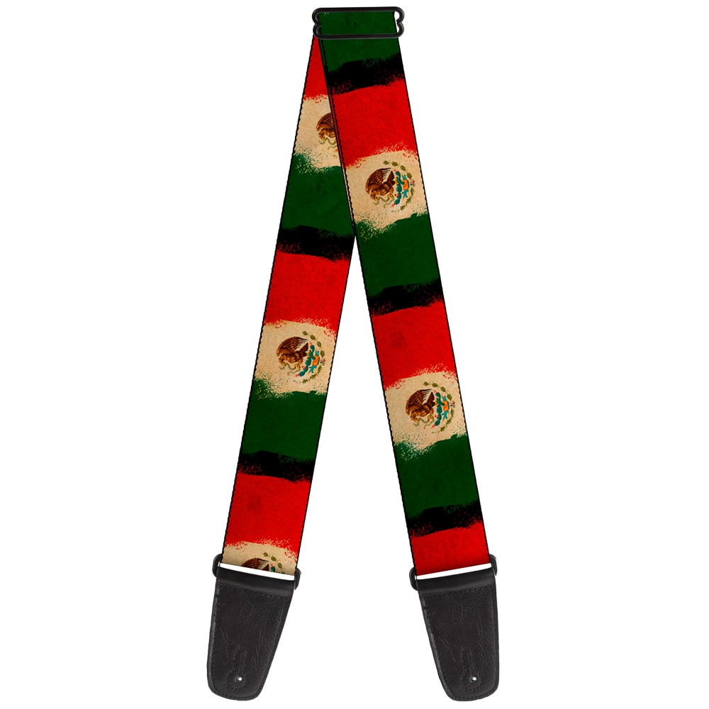 Buckle-Down Guitar Strap, Mexico Flag Distressed Painting, 2 Inches Wide