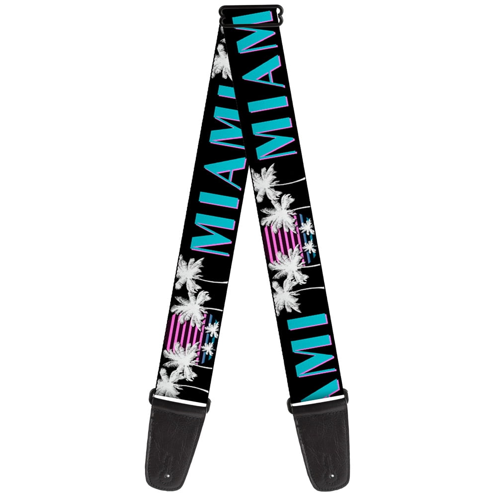 Buckle-Down Guitar Strap, Miami Palm Trees Black White Pink Teal, 2 Inches Wide
