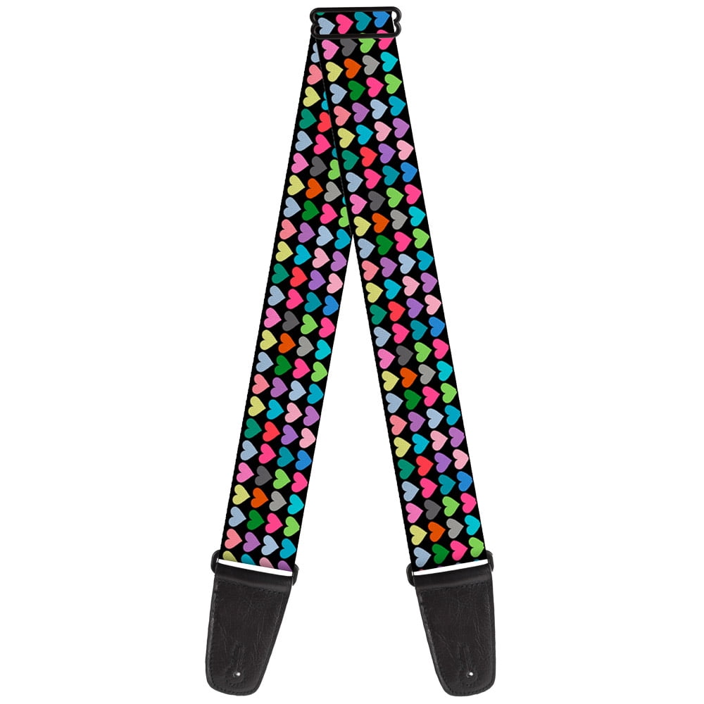Buckle-Down Guitar Strap, Mini Hearts Black Multi Color, 2 Inches Wide