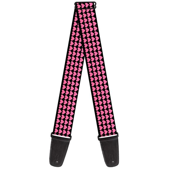 Buckle-Down Guitar Strap, Mini Hearts Black Pink, 2 Inches Wide