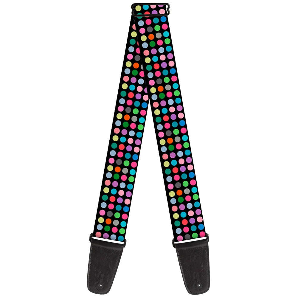 Buckle-Down Guitar Strap, Mini Polka Dots Black Multi Color, 2 Inches Wide