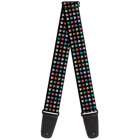 Buckle-Down Guitar Strap, Mini Stars Black Multi Color, 2 Inches Wide