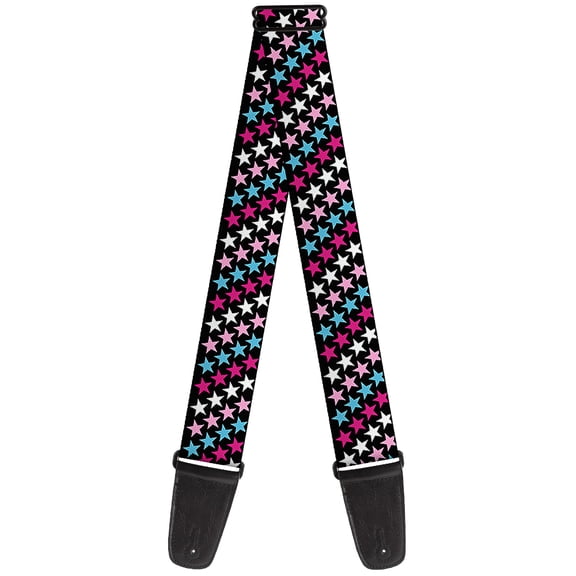Buckle-Down Guitar Strap, Mini Stars Black Pink Blue White, 2 Inches Wide