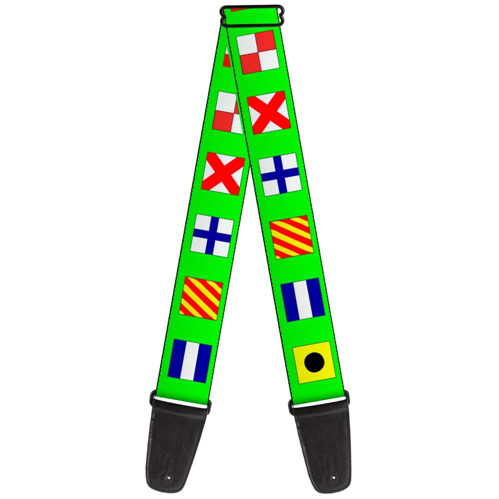 Buckle-Down Guitar Strap, Nautical Flags Green Multi Color, 2 Inches Wide