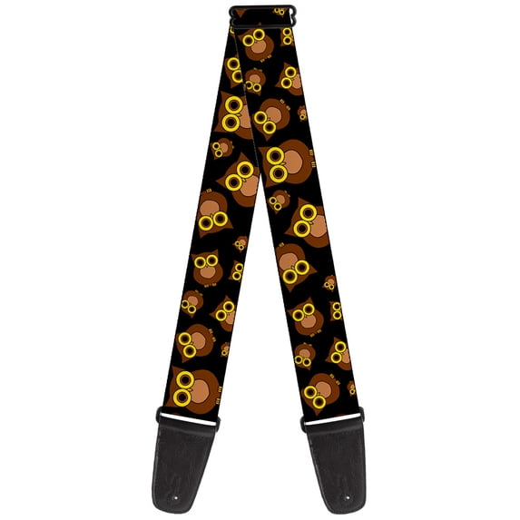 Buckle-Down Guitar Strap, Owls Scattered Black Brown Yellow, 2 Inches Wide
