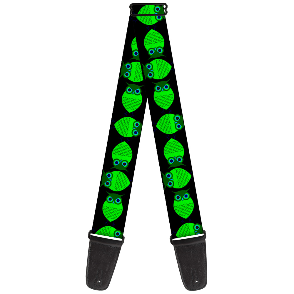 Buckle-Down Guitar Strap, Owls Spin Black Green, 2 Inches Wide