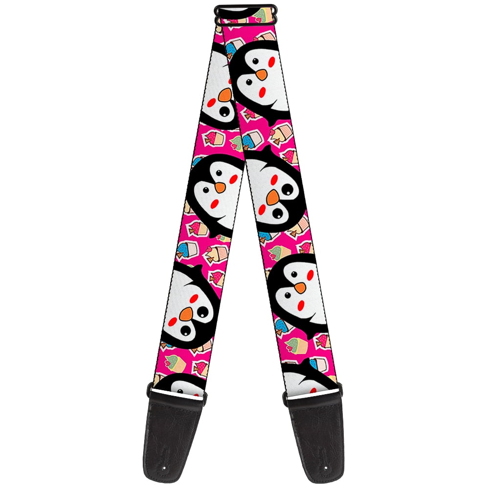 Buckle-Down Guitar Strap, Penguins Cupcakes Fuchsia Purple White, 2 Inches Wide