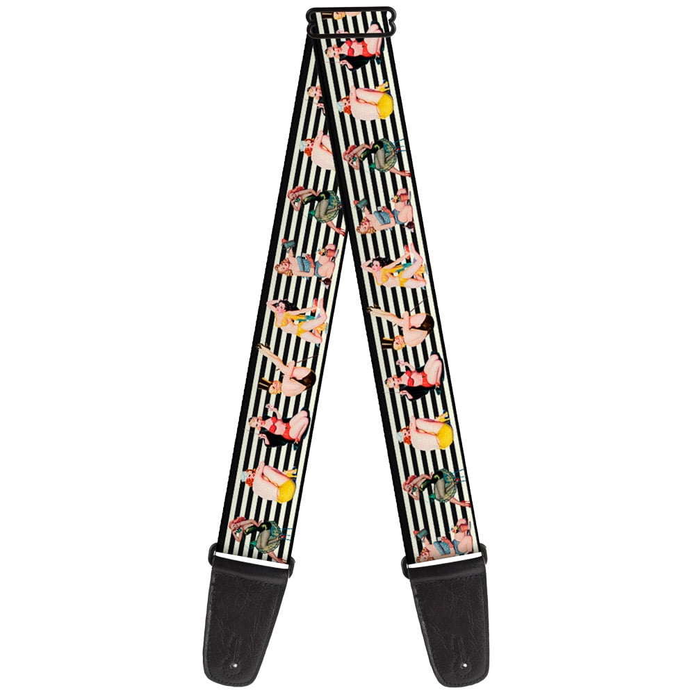 Buckle-Down Guitar Strap, Pin Up Girl Poses Stripe Black White, 2 Inches Wide