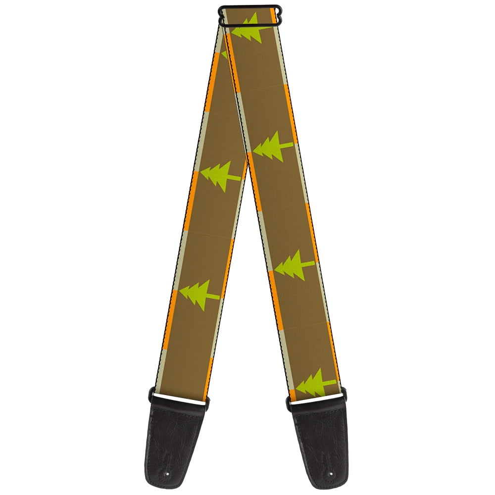 Buckle-Down Guitar Strap, Pine Trees Blocks Olive Orange Tan, 2 Inches Wide