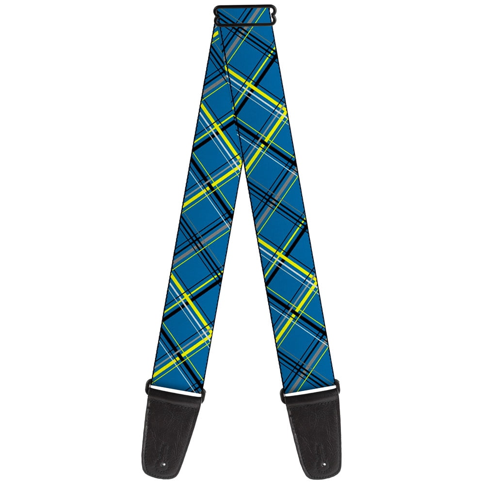 Buckle-Down Guitar Strap, Plaid Turquoise Yellow Black Gray, 2 Inches Wide