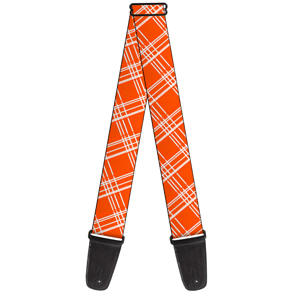 Buckle-Down Guitar Strap, Plaid X Oranges White, 2 Inches Wide
