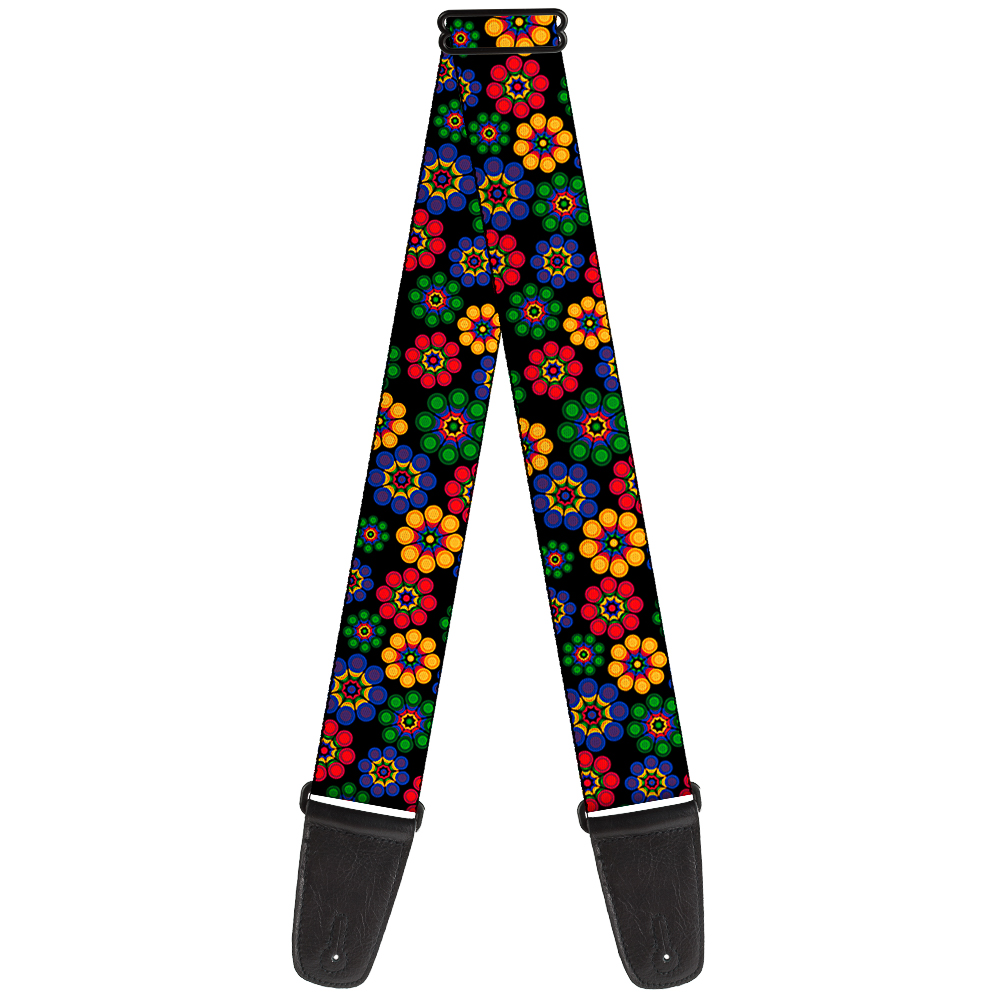 Buckle-Down Guitar Strap, Psychedelic Daisies Black Multi Color, 2 Inches Wide