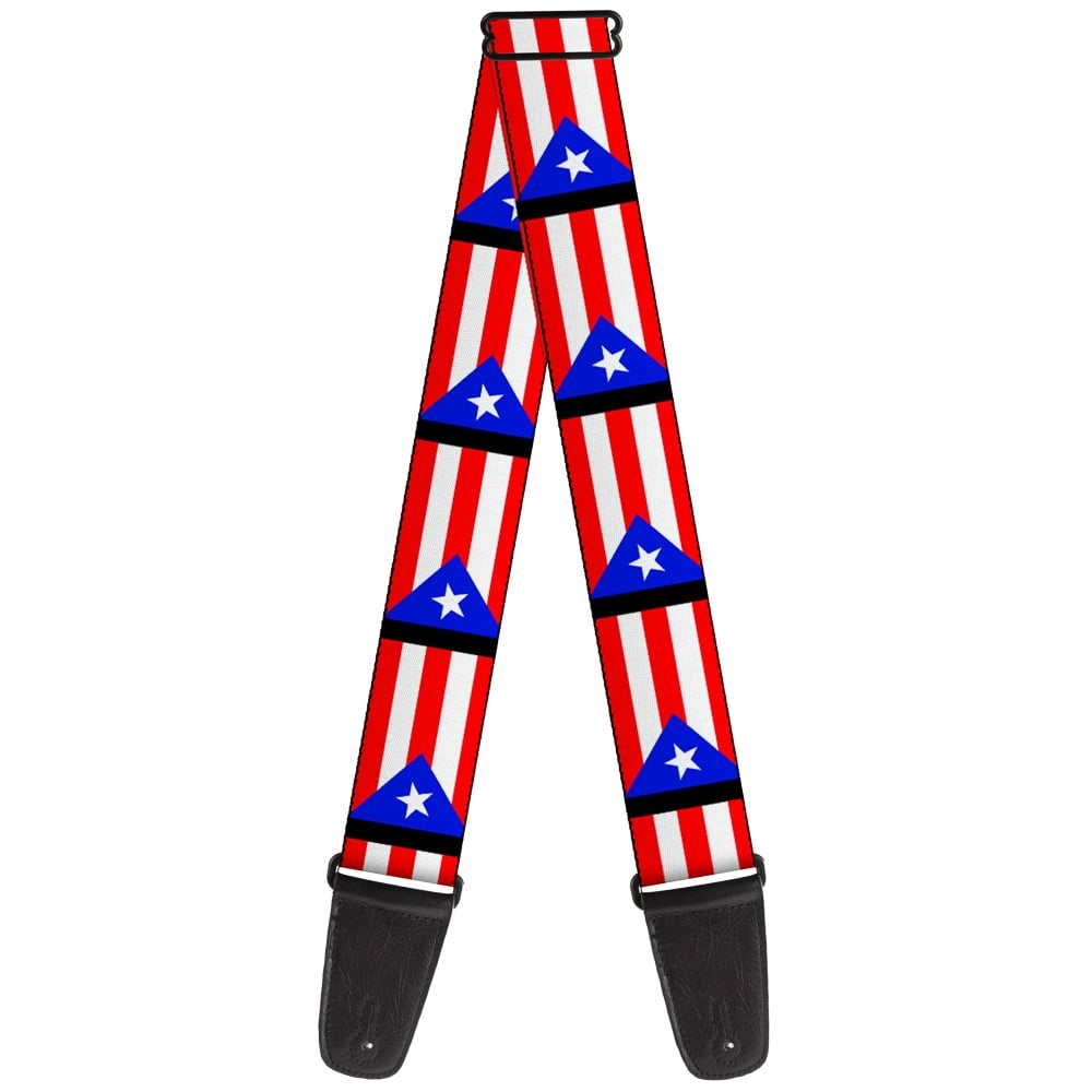 Buckle-Down Guitar Strap, Puerto Rico Flag Repeat Black, 2 Inches Wide