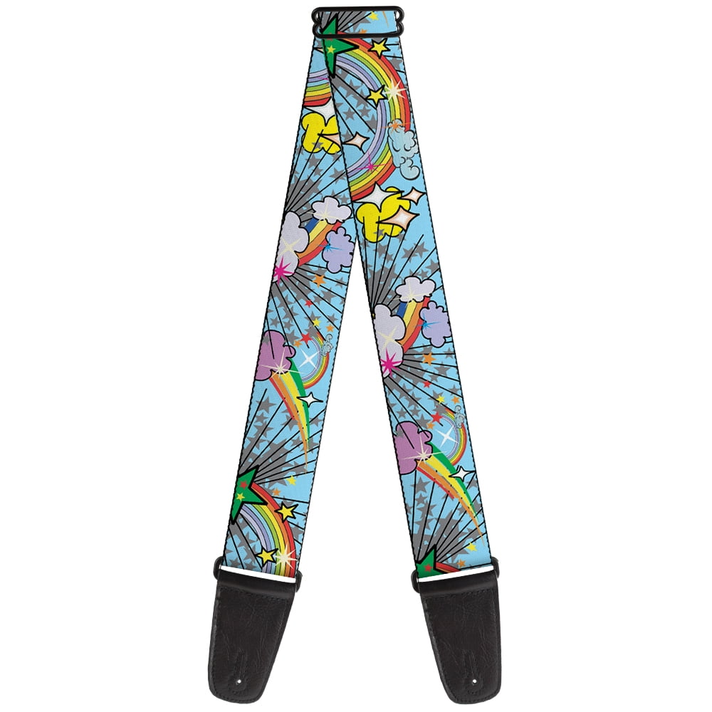 Buckle-Down Guitar Strap, Rainbow Cloud Stars Baby Blue, 2 Inches Wide