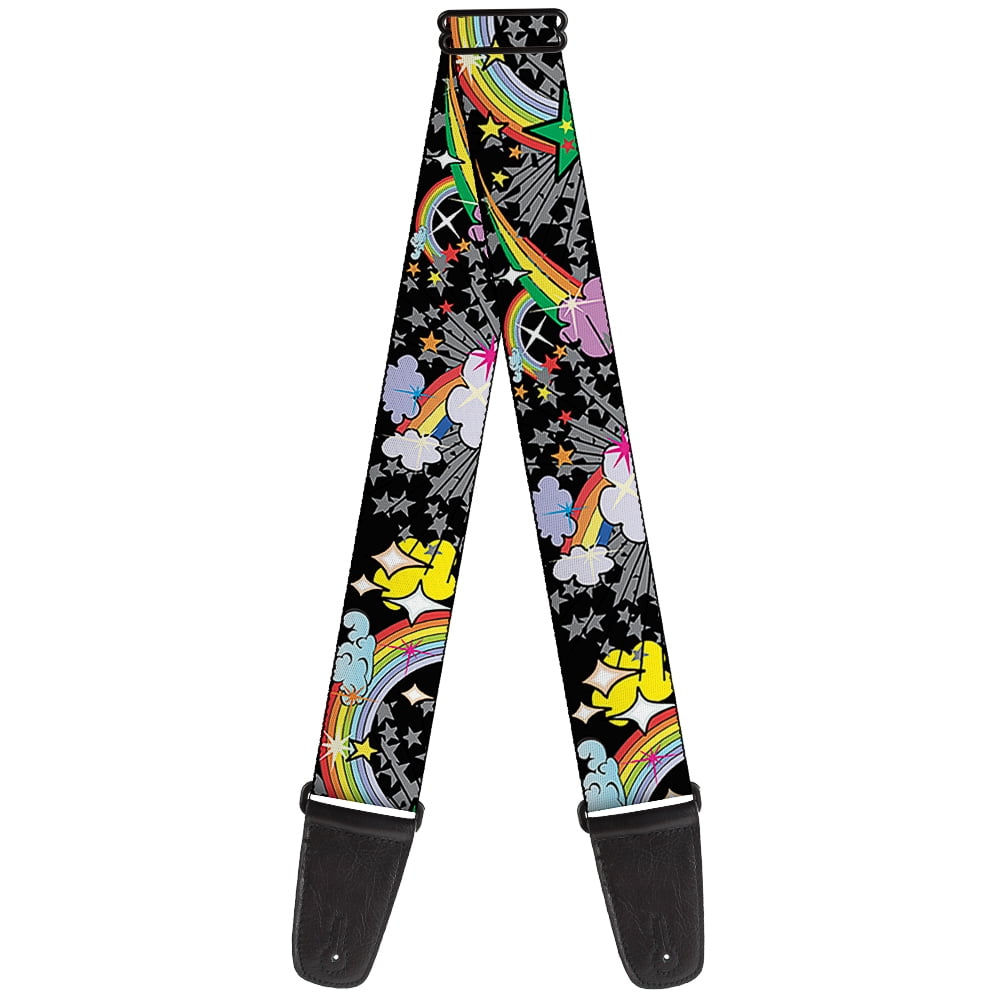 Buckle-Down Guitar Strap, Rainbow Cloud Stars Black, 2 Inches Wide