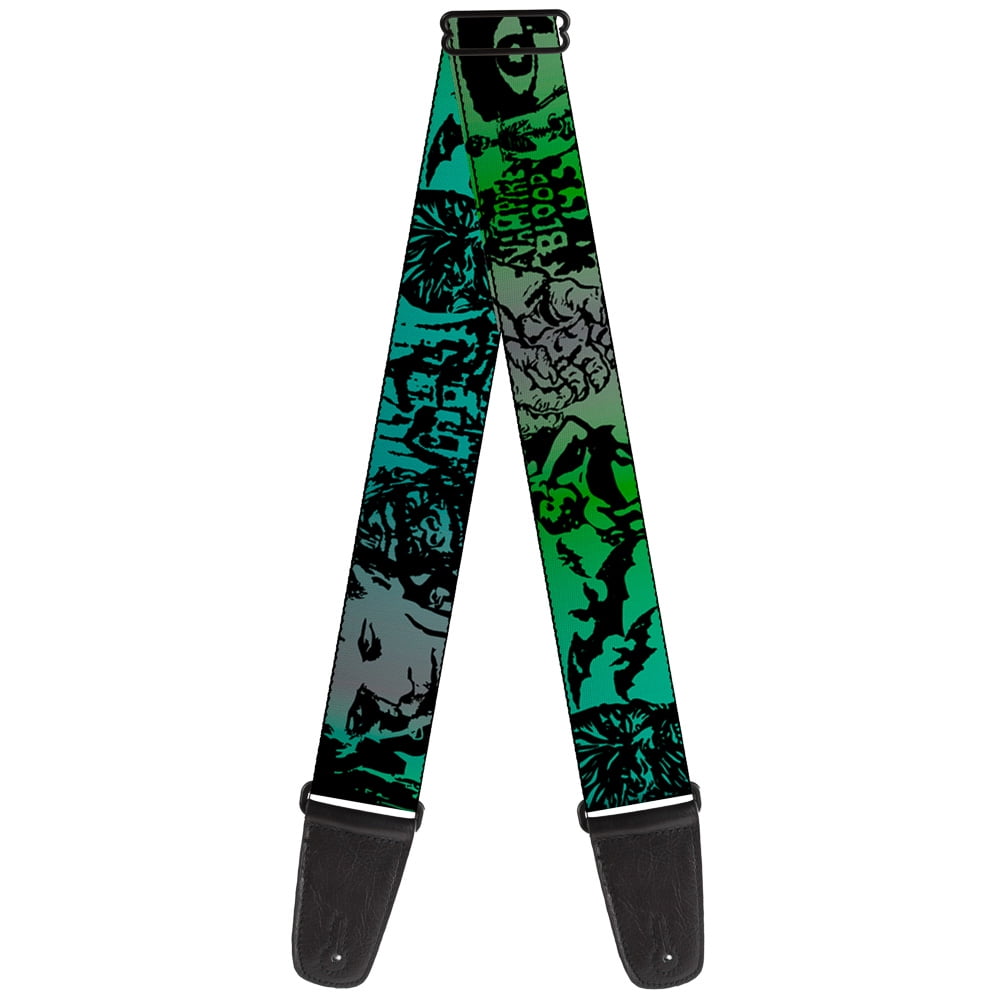Buckle-Down Guitar Strap, Retro Monster Aqua Black, 2 Inches Wide
