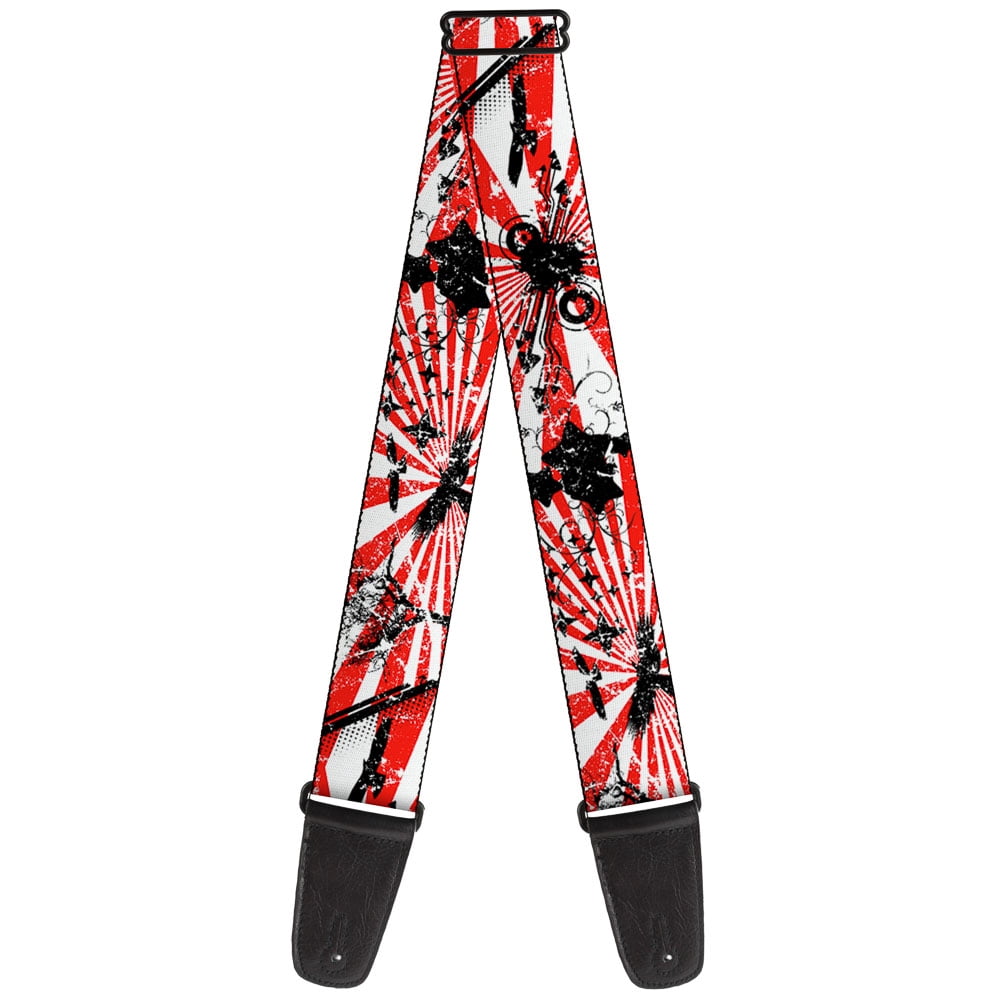 Buckle-Down Guitar Strap, Rising Sun White Red, 2 Inches Wide