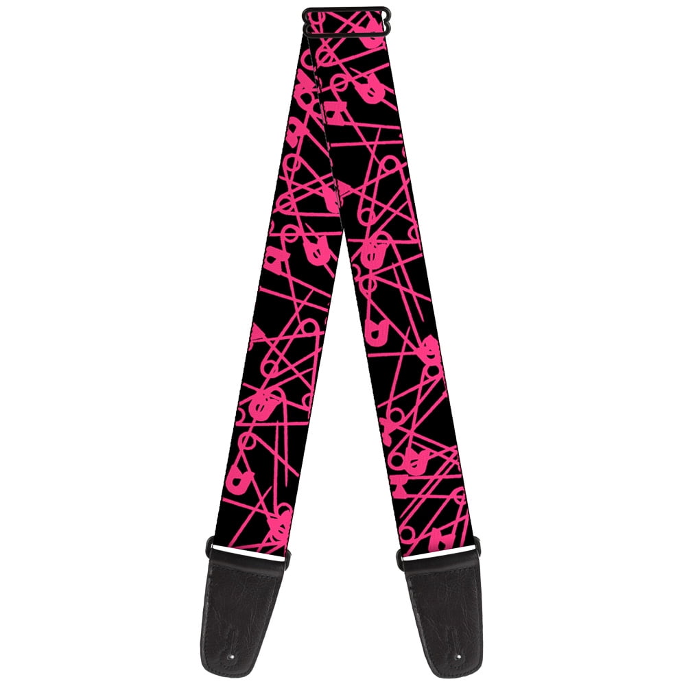 Buckle-Down Guitar Strap, Safety Pins Black Fuchsia, 2 Inches Wide