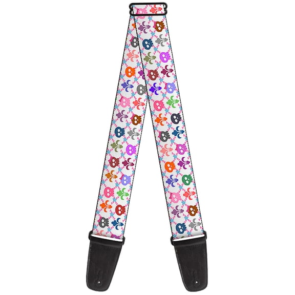 Buckle-Down Guitar Strap, Skull Fleur De Lis White Multi Color, 2 Inches Wide