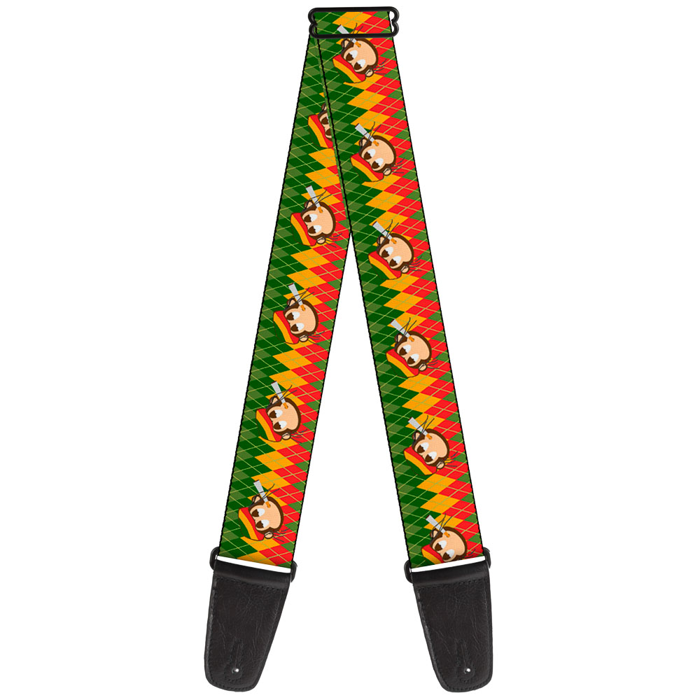 Buckle-Down Guitar Strap, Smoking Monkey Repeat Argyle Rasta, 2 Inches Wide