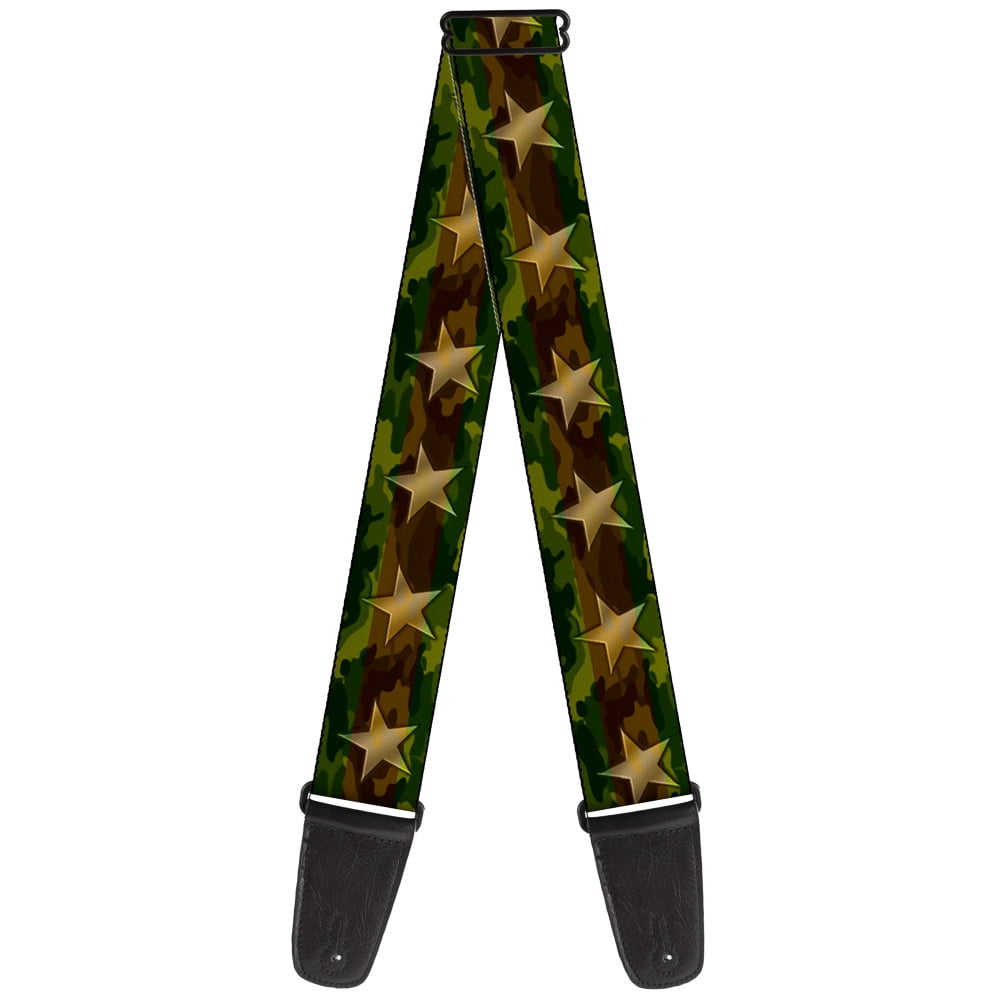 Buckle-Down Guitar Strap, Star Camo Olive Gold, 2 Inches Wide