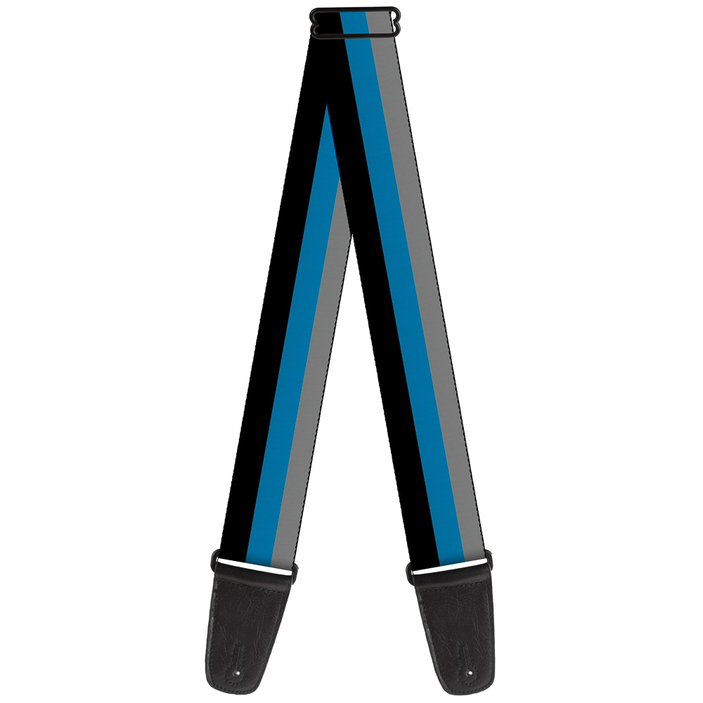 Buckle-Down Guitar Strap, Stripes Black Turquoise Gray, 2 Inches Wide