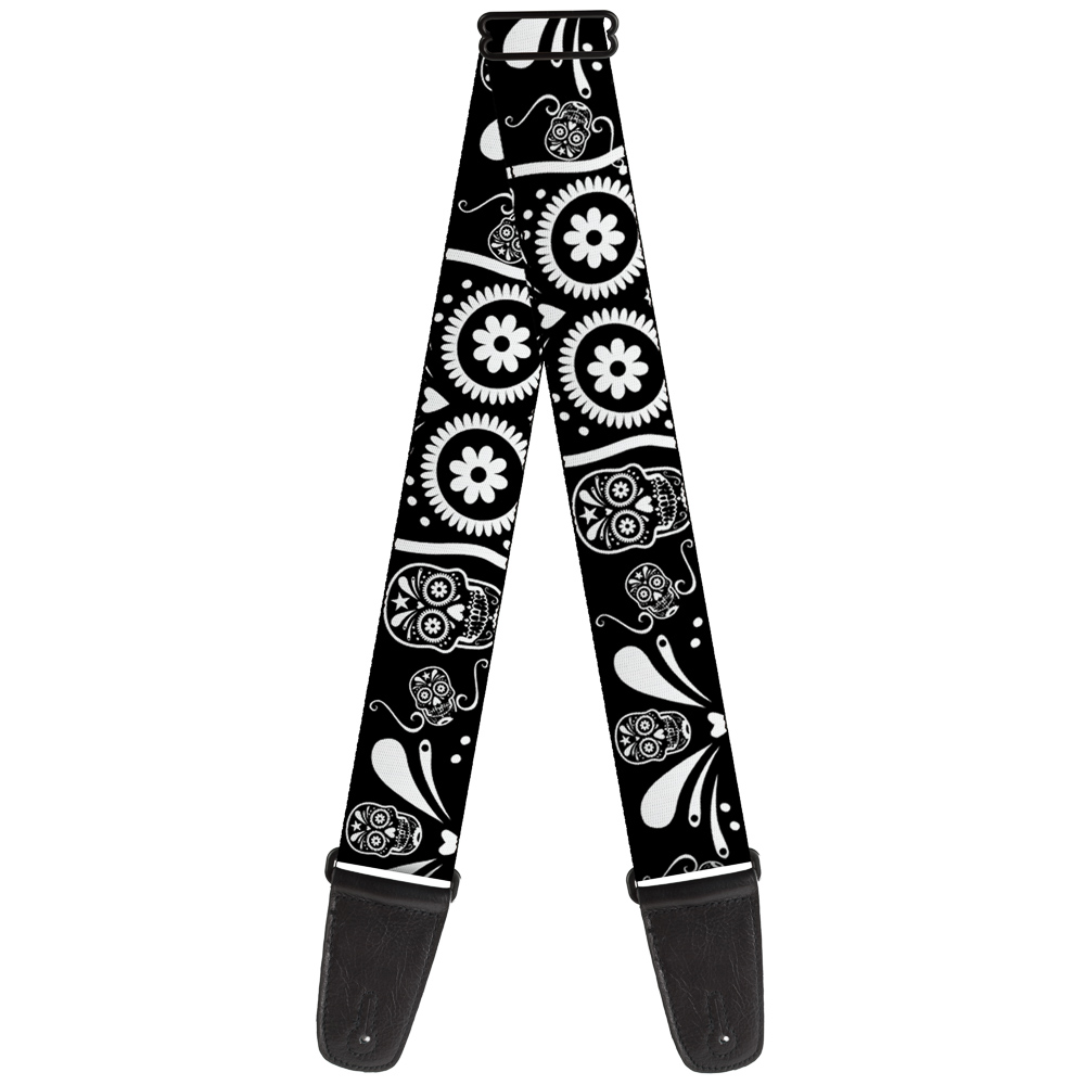 Buckle-Down Guitar Strap, Sugar Skulls Black White, 2 Inches Wide