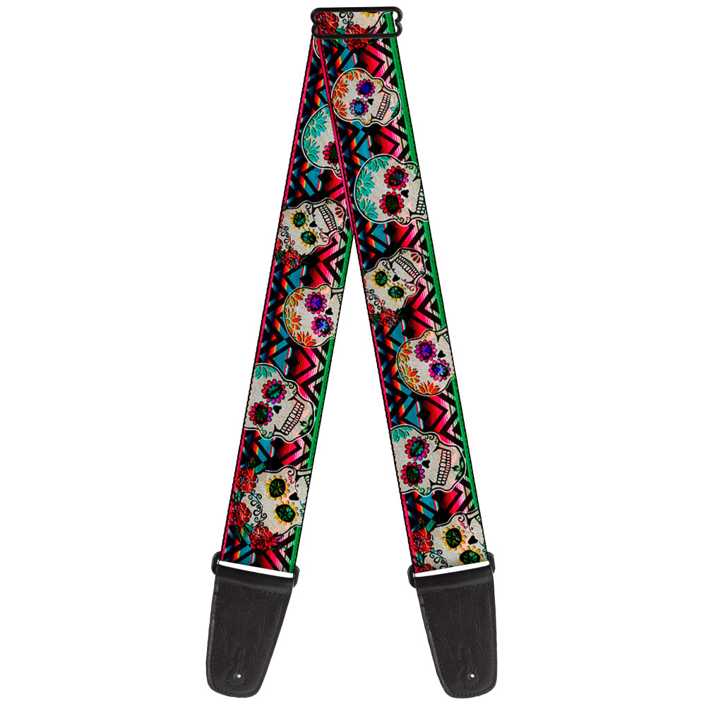 Buckle-Down Guitar Strap, Sugar Skulls Zarape Multi Color, 2 Inches Wide