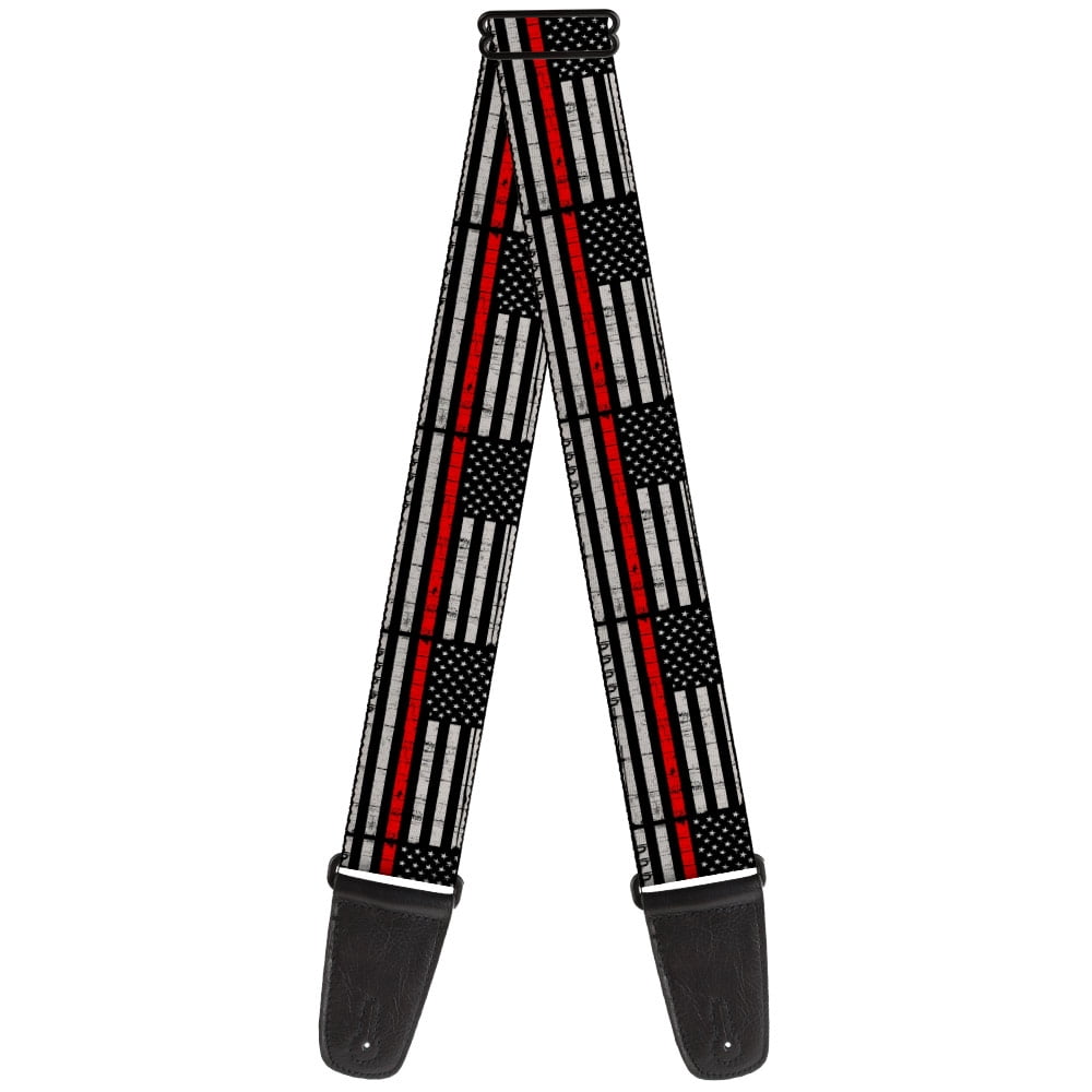 Buckle-Down Guitar Strap, Thin Red Line Flag Weathered Black Gray Red, 2 Inches Wide
