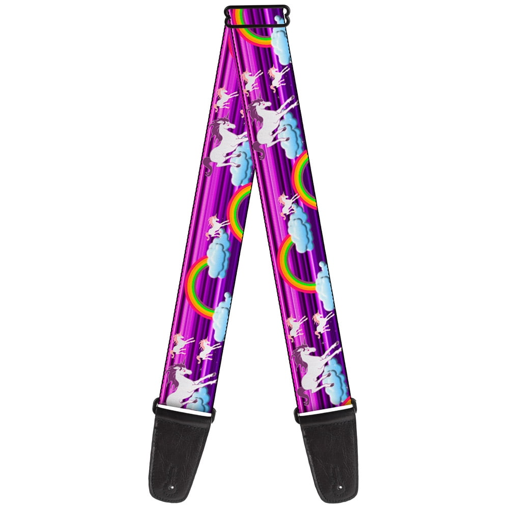 Buckle-Down Guitar Strap, Unicorns Rainbows Stripes Purple, 2 Inches Wide
