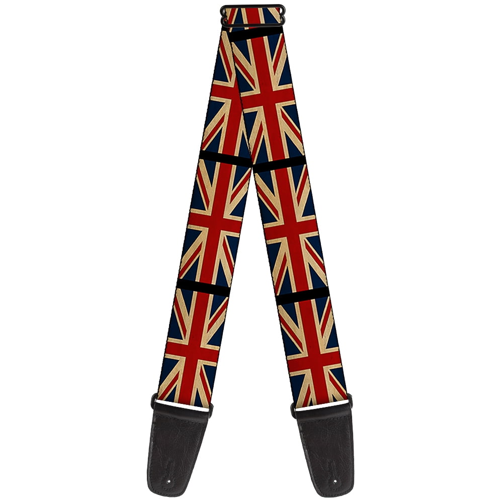 Buckle-Down Guitar Strap, United Kingdom Flags Vintage Black, 2 Inches Wide