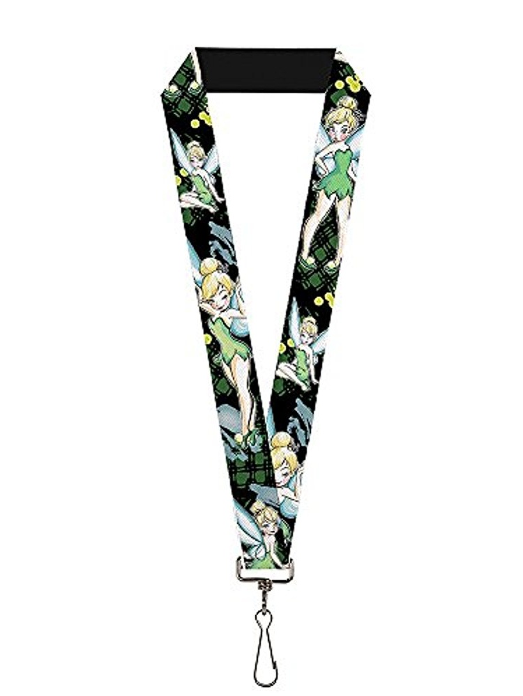 Buckle Down Disney Tinker Bell Lanyard - 1 Inch Wide, Purple With Skull/Stars Design