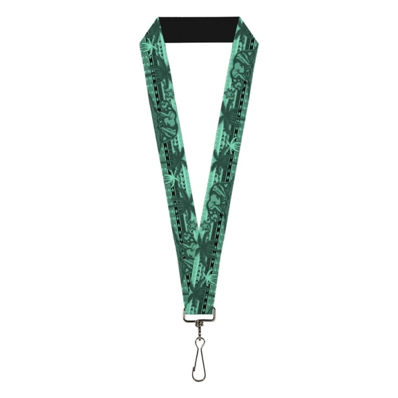 Buckle-Down Lanyard, Cali Bear Palm Trees Geometric Green, Elastic