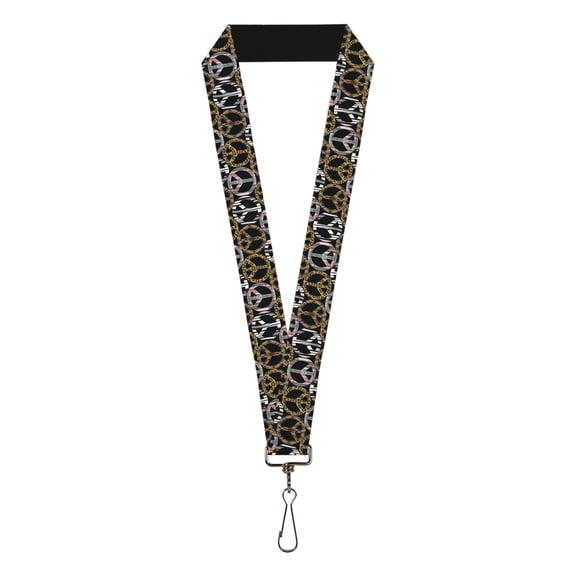 Buckle-Down Lanyard, Peace Black Animal Prints, Elastic