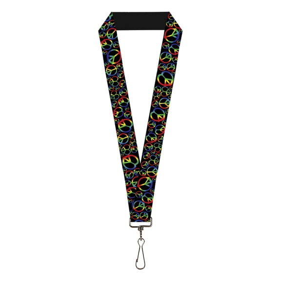 Buckle-Down Lanyard, Peace Heart Black Rainbow Ombre, Elastic